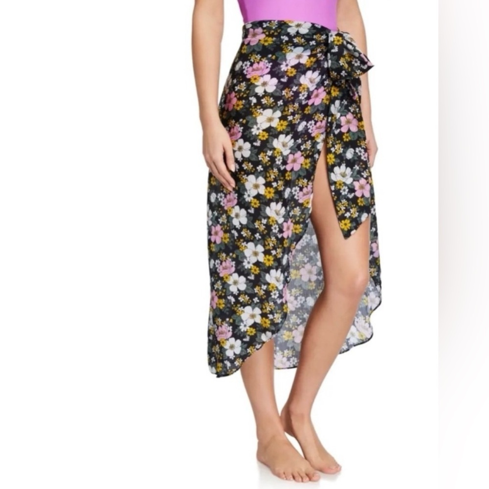 Veronica Beard High Low Floral Silk Wrap Skirt w Waist Tie